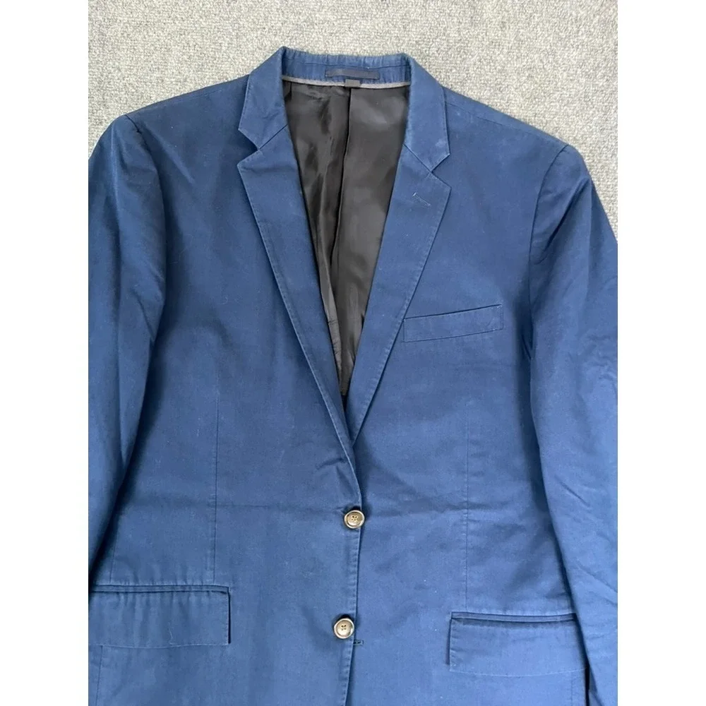J Crew Ludlow Blazer Mens Larusmiani 100% Cotton Solid Blue Two Button Size 42 R